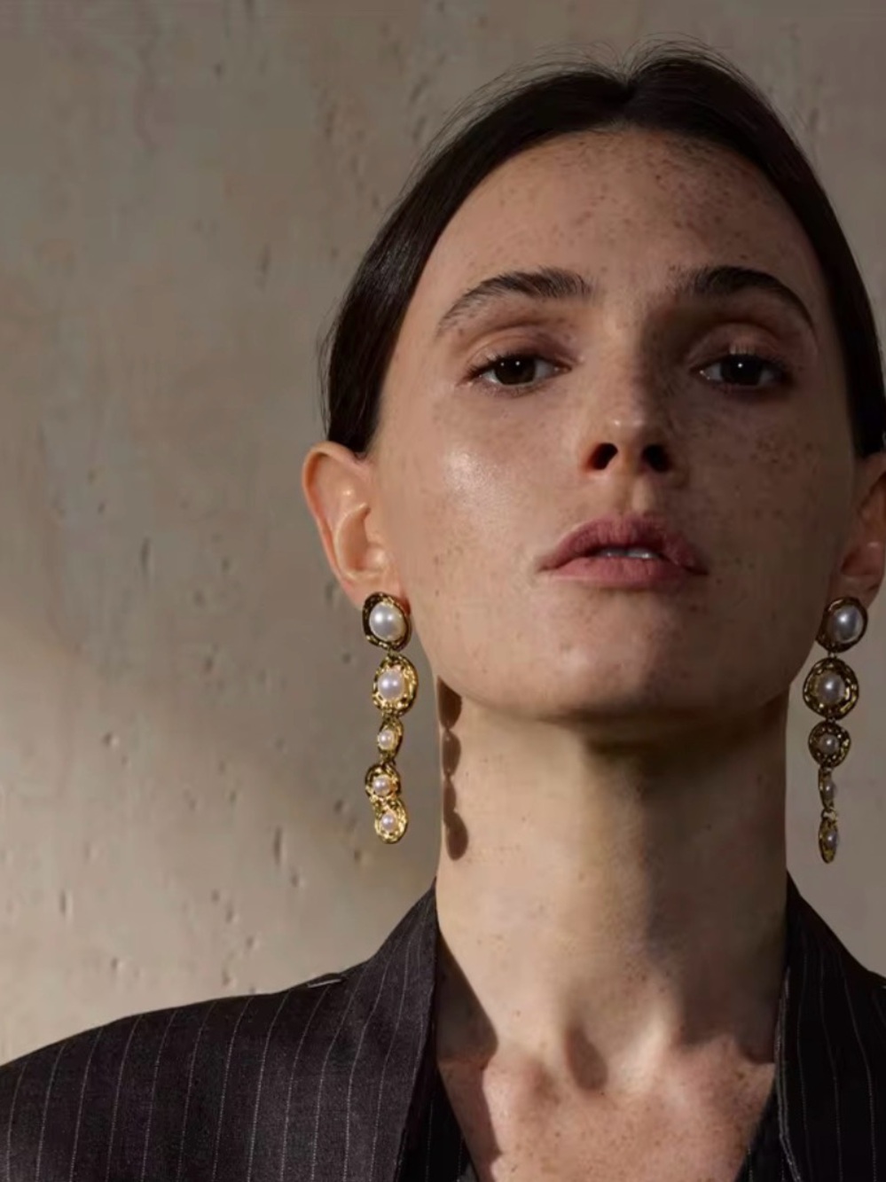 Gold Pearl Linked Drop Earrings - Women Jewelry